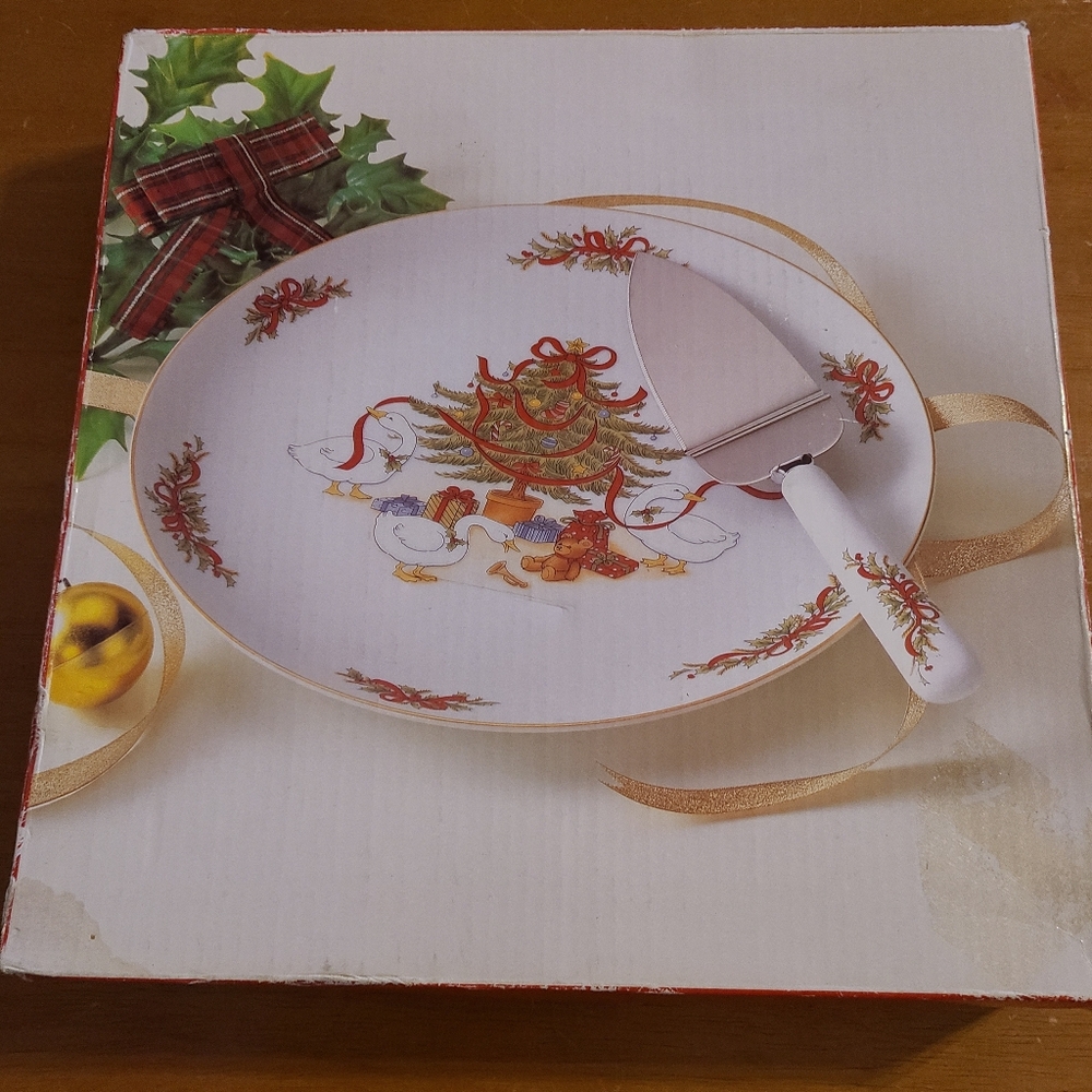 Vintage Jay Country Christmas Goose Duck Cake Plate And Server
